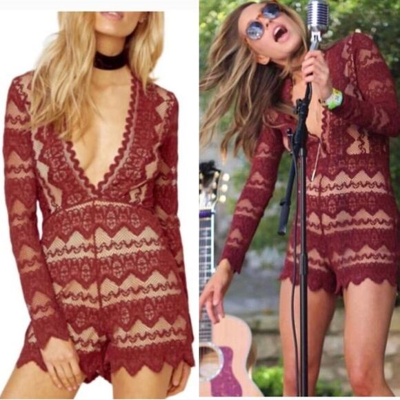 Nightcap revolve boho lace plunging romper celebrity favorite medium concert - Picture 1 of 9